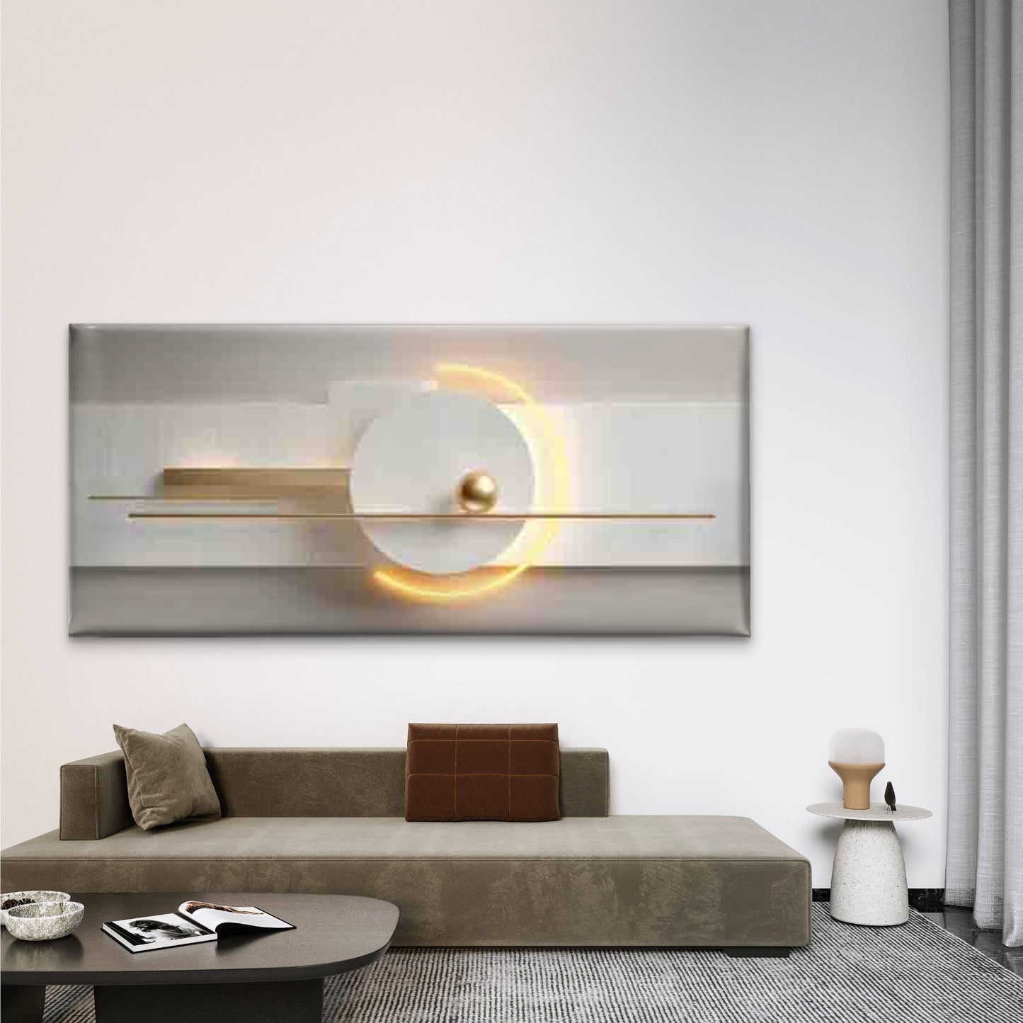 Golden Accent & Golden Abstract Wall Art Canvas Office Home Room Framed 120x60cm