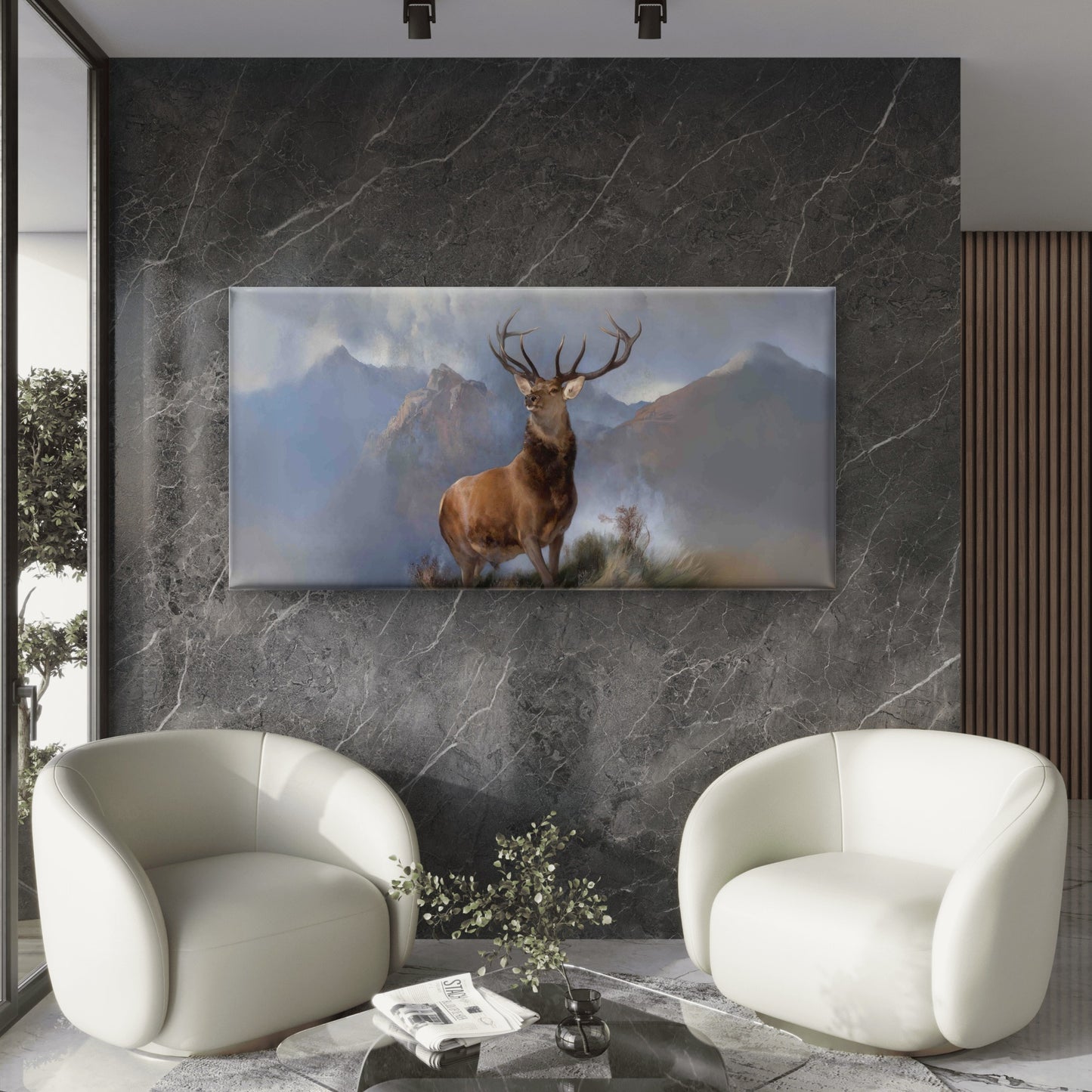 Vintage Deer Wildlife Wall Art Canvas Office Home Room Framed 120x60cm
