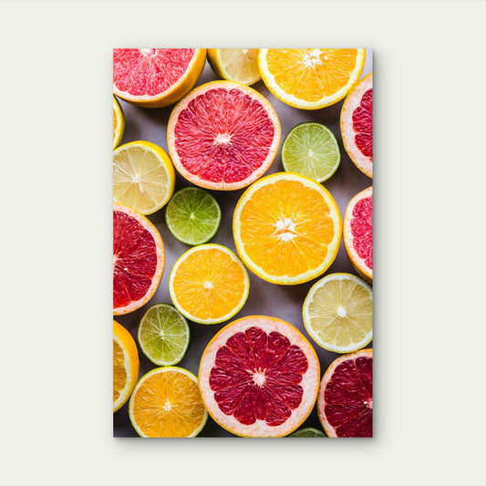 Vibrant Assortment Of Sliced Citrus Fruits 60x90cm Metal Print Ready to Hang