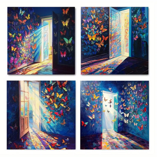 4pcs  Vintage Butterfly Canvas Art Prints   Wall Art Canvas Framed