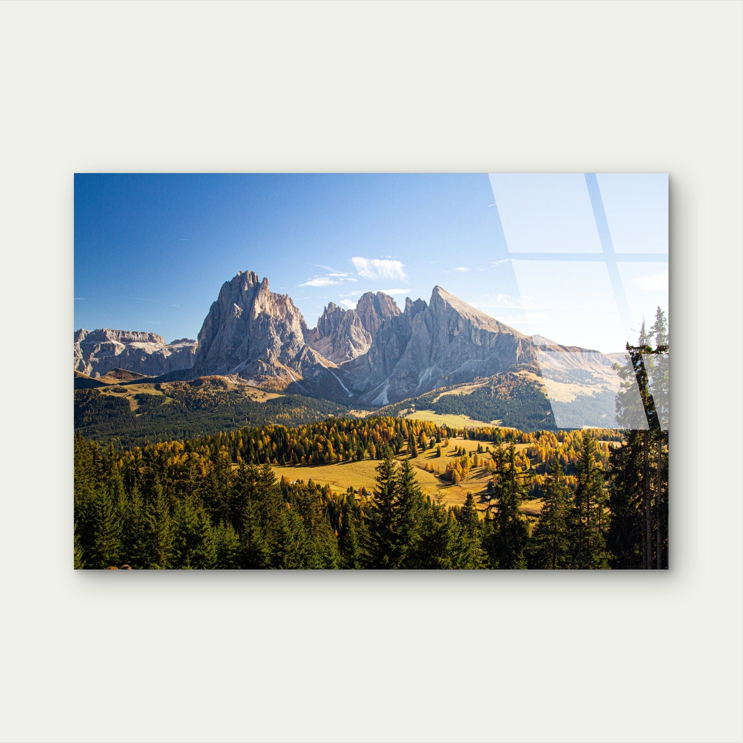 Dolomites Mountain Peaks Autumn Forest Scenery Acrylic Glass Printing Wall Art Australian Made Quality