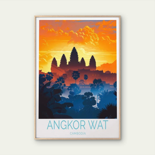 Angkor Wat Hindu Temple in Cambodia Art Travel Poster Print Wall Art - Bella Home Decor