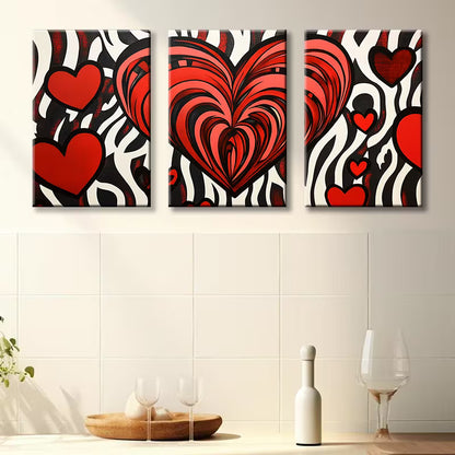 3pcs Red and black love Illustration Wall Art Set Canvas Framed 40x60cm - High Quality Print 100% Australian Made Wall Canvas Ready to Hang