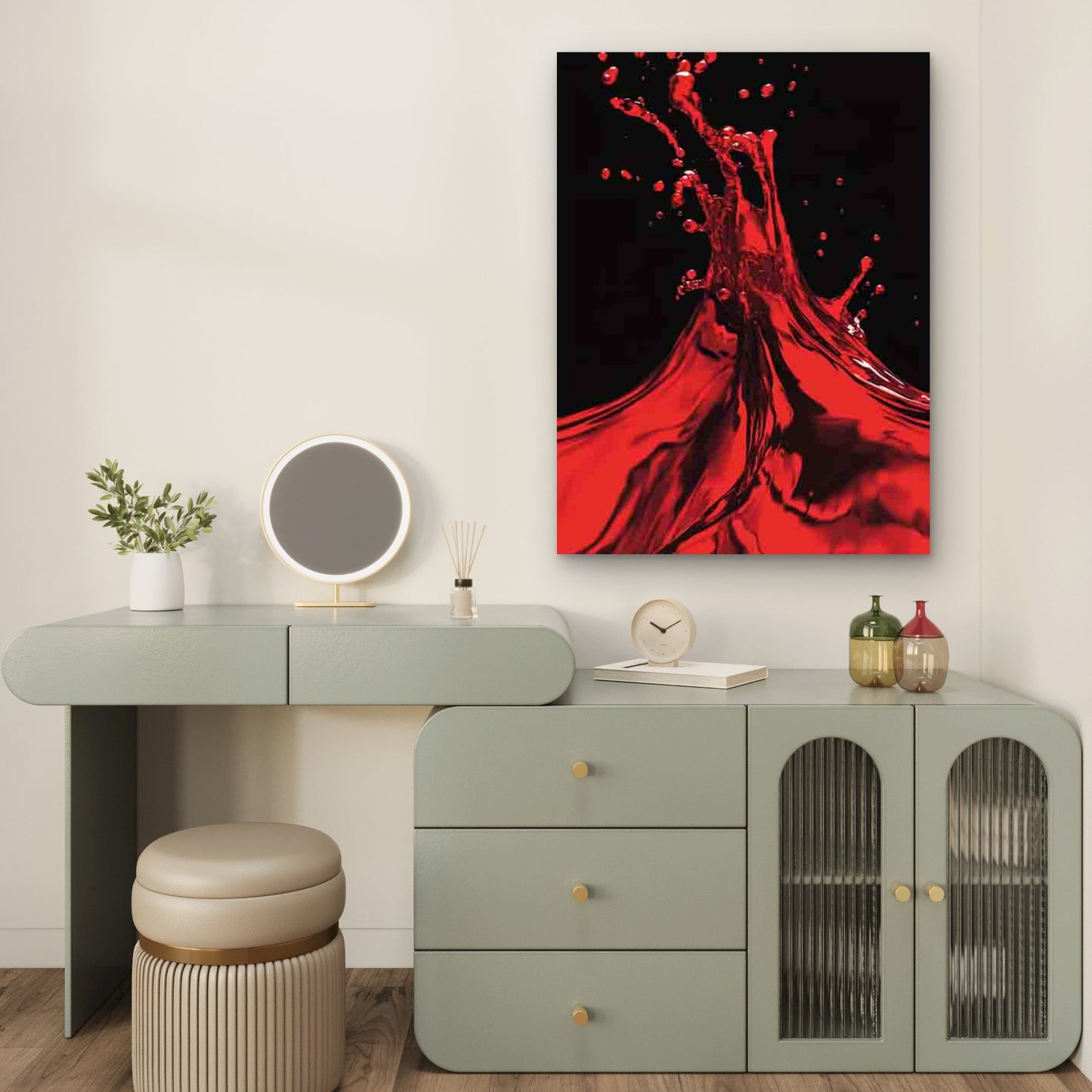 Vibrant Red Liquid Splash Abstract Art 40x60cm Metal Print Ready to Hang - Bella Home Decor