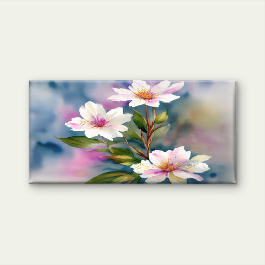 Pink Watercolor Spring Flowers Watercolor Paint Background Floral Wall Art Canvas Office Home Room Framed 120x60cm
