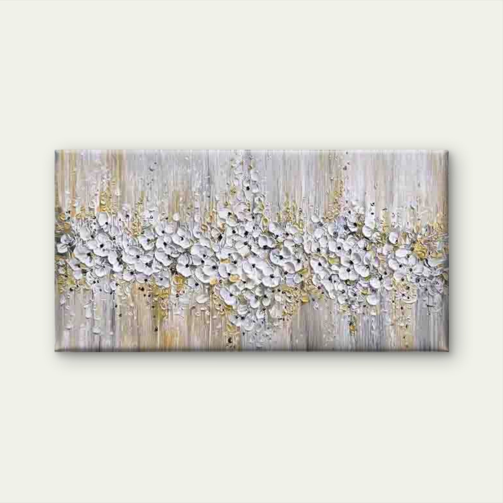 Abstract White Flowers Painting Wall Art Canvas Office Home Room Framed 120x60cm - Bella Home Decor