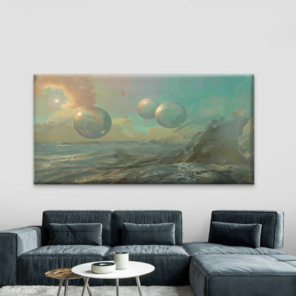 Seascape With Distant Planets Wall Art Canvas Office Home Room Framed 120x60cm