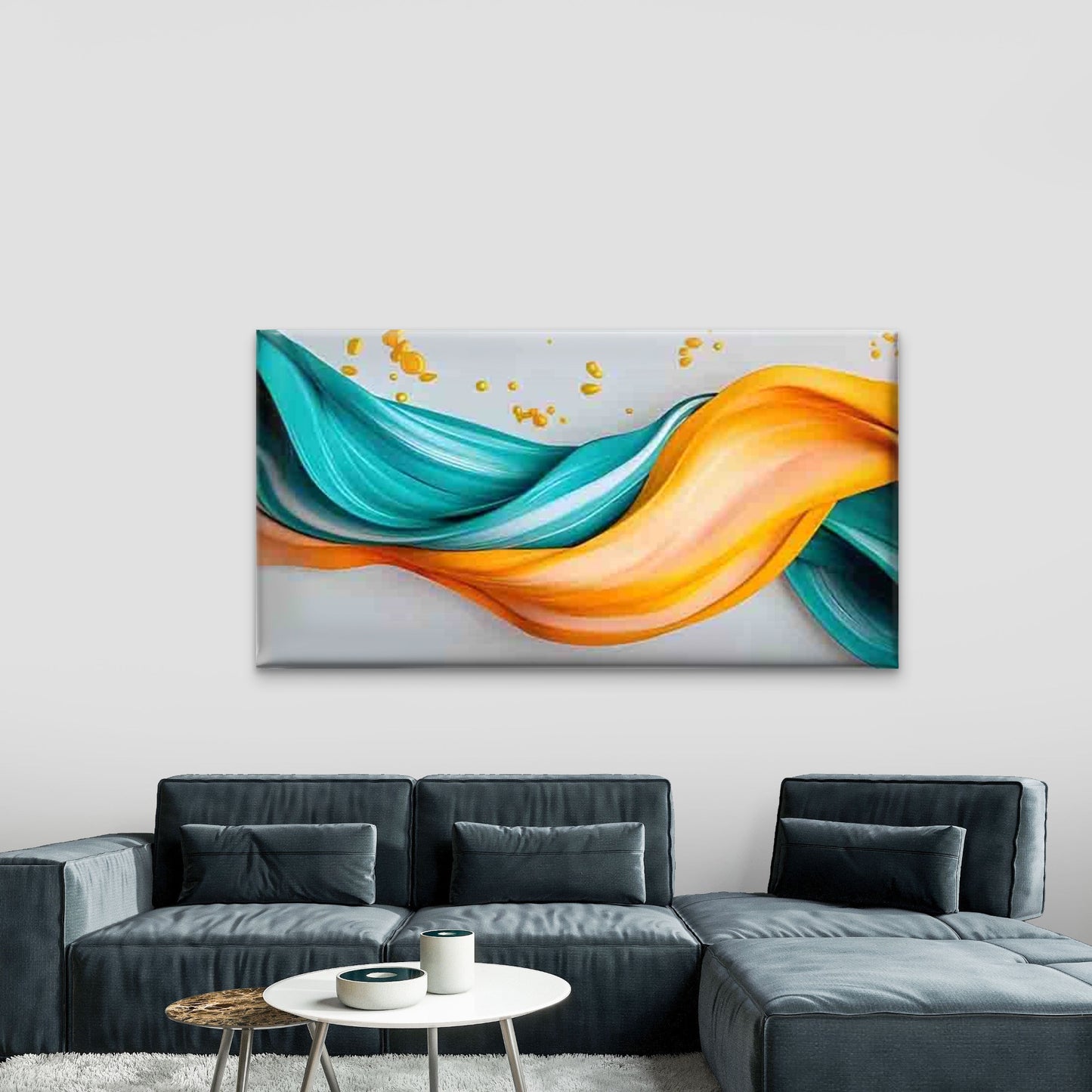 Modern Fluid Wave with Wavy Wall Art Canvas Office Home Room Framed 120x60cm - Bella Home Decor