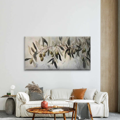 Olive Branch with Green Olives Wall Art Canvas Office Home Room Framed 120x60cm