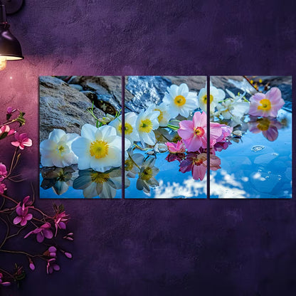3pcs Design with Pink Blooms & White Flowers Wall Art Set Canvas Framed 60x90cm - High Quality Print 100% Australian Made Wall Canvas Ready to Hang - Bella Home Decor