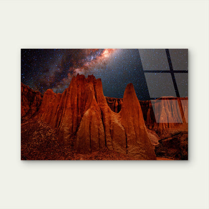 Red Rock Formations Night Sky Milky Way Stars Galaxy Acrylic Glass Printing Wall Art Australian Made Quality