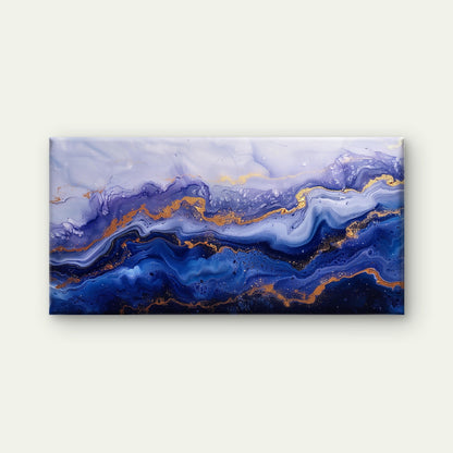 Ethereal Indigo Gilded Fluid Wall Art Canvas Office Home Room Framed 120x60cm - Bella Home Decor