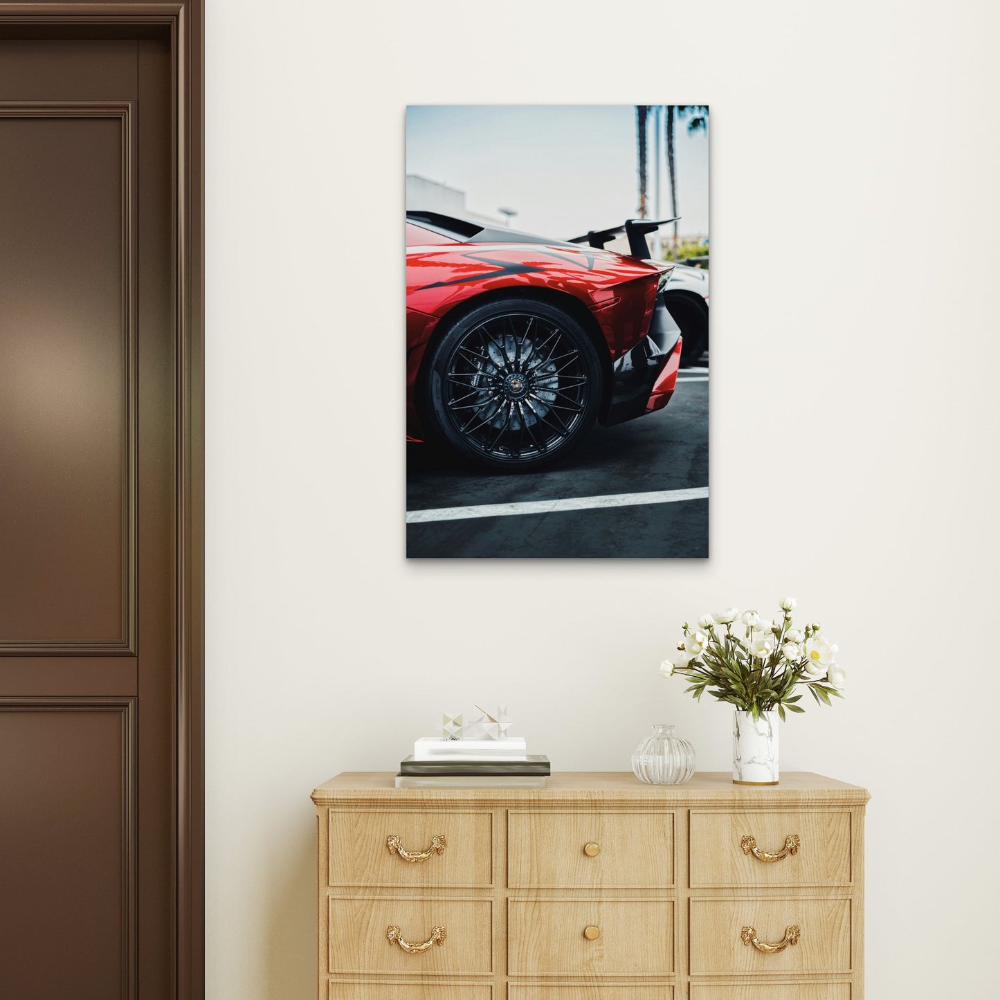 Red Lamborghini Aventador SV Supercar Rim 40x60cm Metal Print Ready to Hang