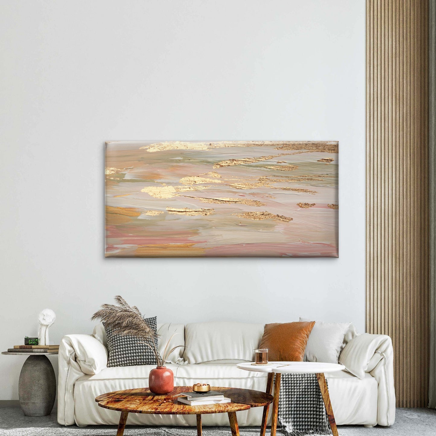Blush Pink Gold Leaf Foil Stroke Wall Art Canvas Office Home Framed 120x60cm