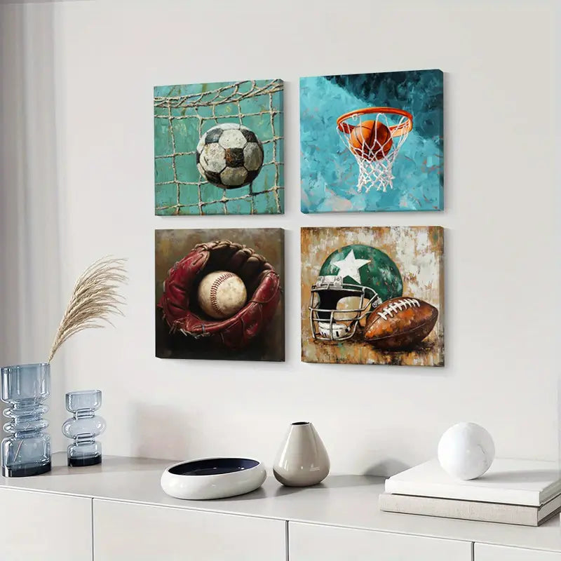 4pcs   Sports  Spring & Summer Theme Wall Art Canvas Framed