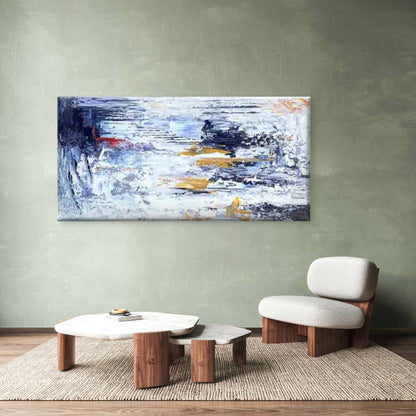 Abstract Blue White Golden Wall Art Canvas Office Home Room Framed 120x60cm