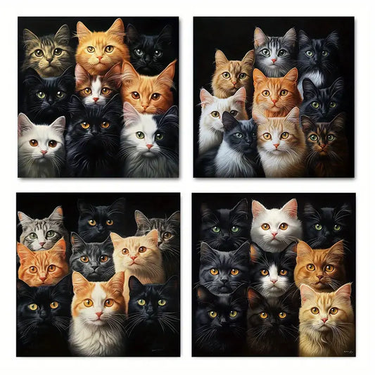4pcs Cat Room Decor Home Decor HE  Wall Art Canvas Framed