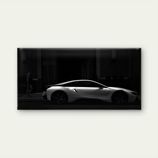 White Supercar BMW i8 Sport Wall Art Canvas Office Home Room Framed 120x60cm