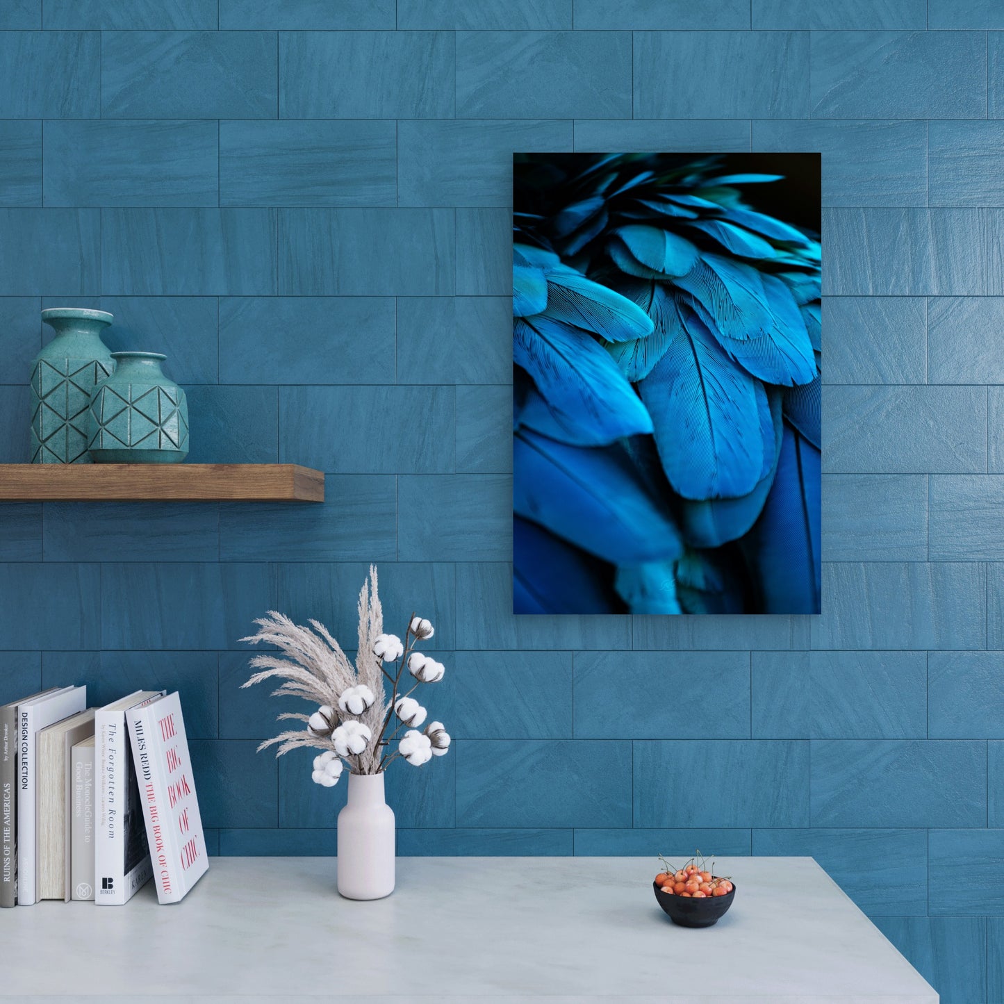 Vibrant Blue Feathers Of A Bird 60x90cm Metal Print Ready to Hang