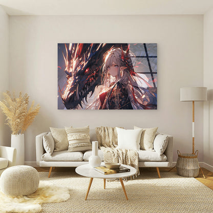 Elf Girl and Shadow Dragon Acrylic Glass Printing Wall Art Australian Made Quality