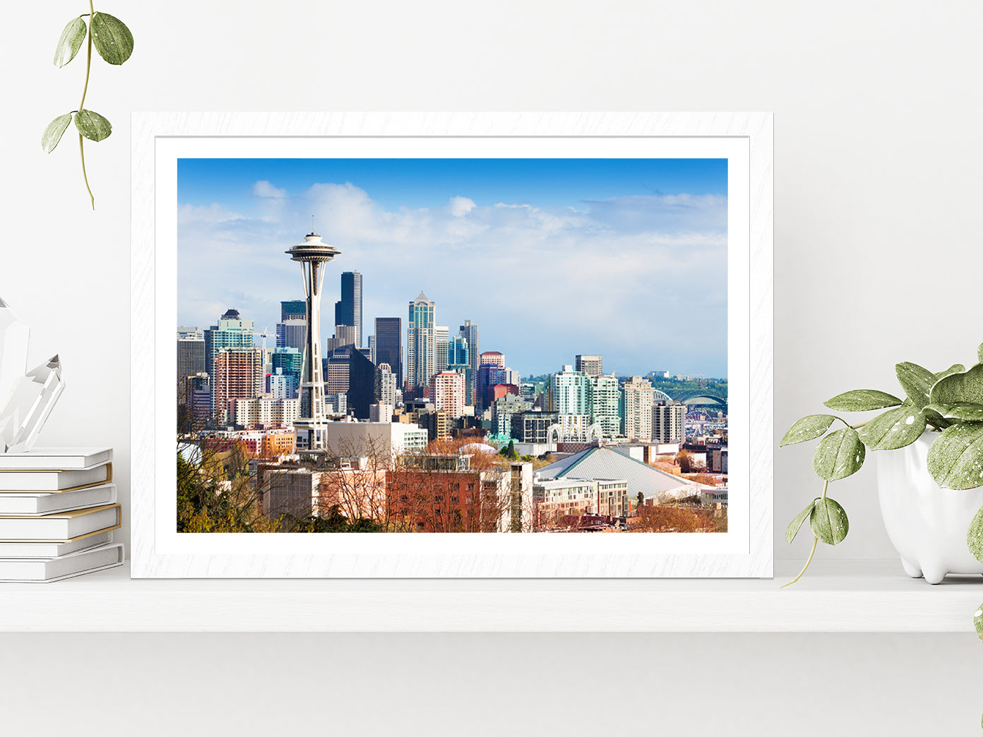 Queen Anne Hill In Washington Glass Framed Wall Art, Ready to Hang Quality Print With White Border White