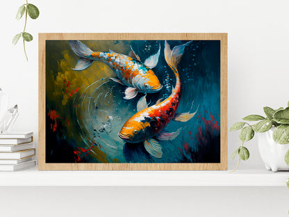 Sanke Koi Fish Oil Painting Glass Framed Wall Art, Ready to Hang Quality Print Without White Border Oak