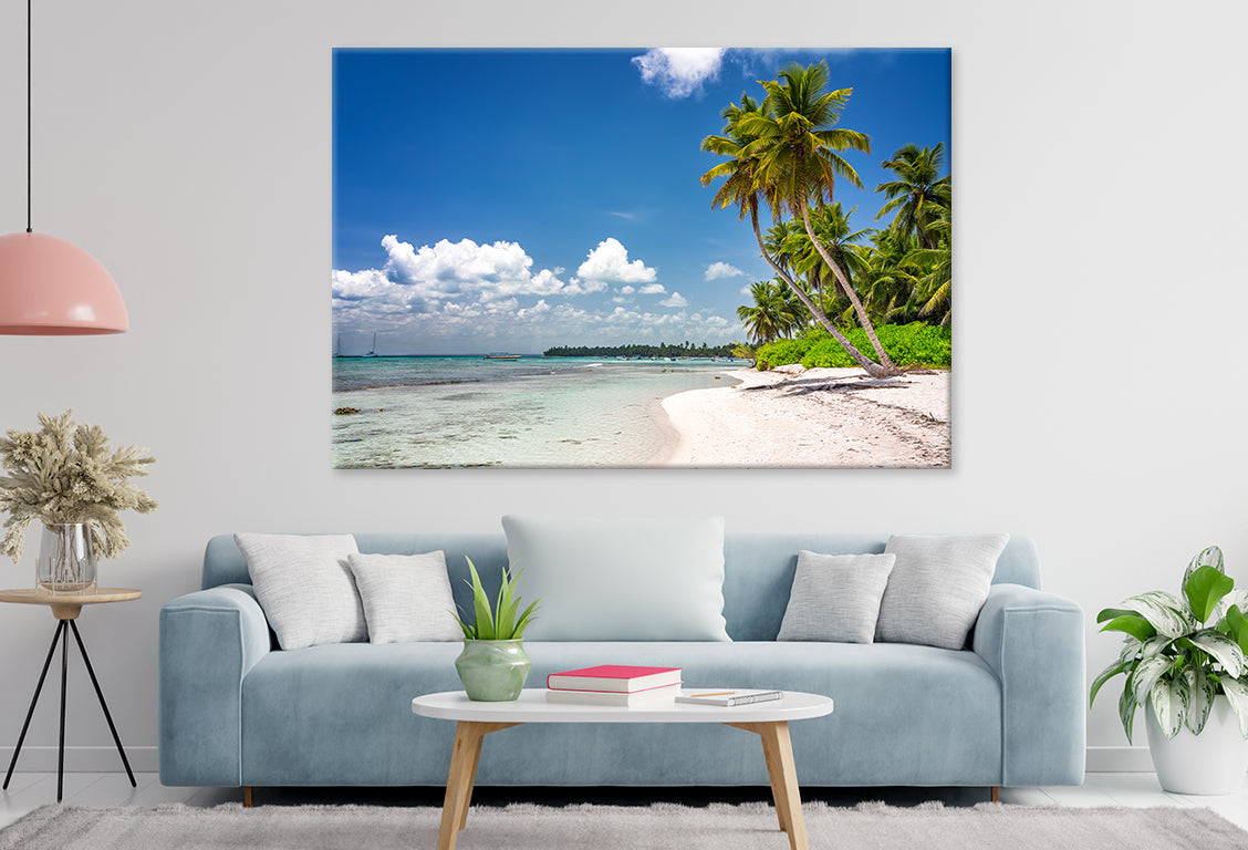 Tropical Beach with Palm Trees  Wall Art Decor 100% Australian Made
