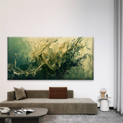 Abstract Green Gold Swirling Wall Art Canvas Office Home Room Framed 120x60cm