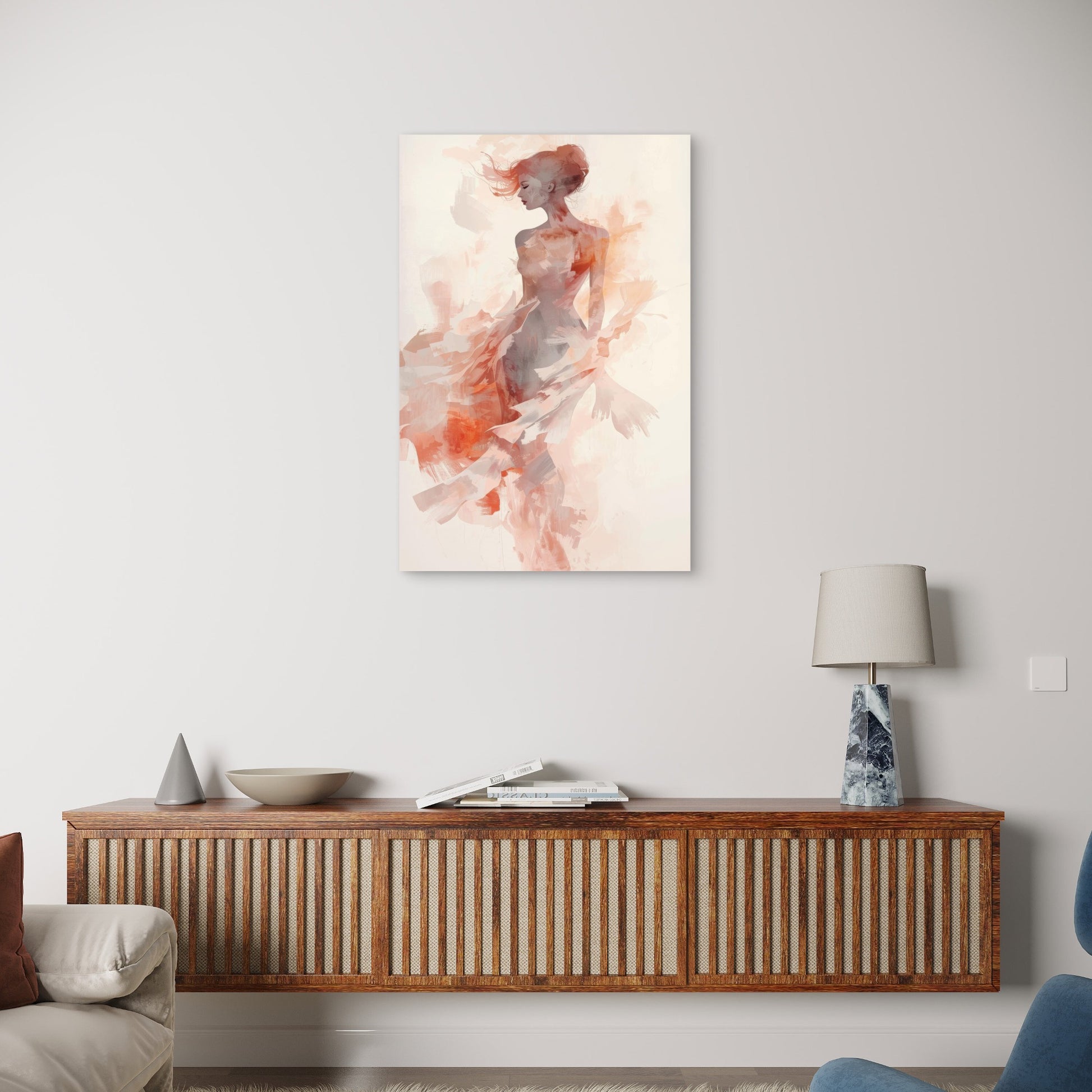 Abstract Watercolor Pink Woman Dress Figure 40x60cm Metal Print Ready to Hang