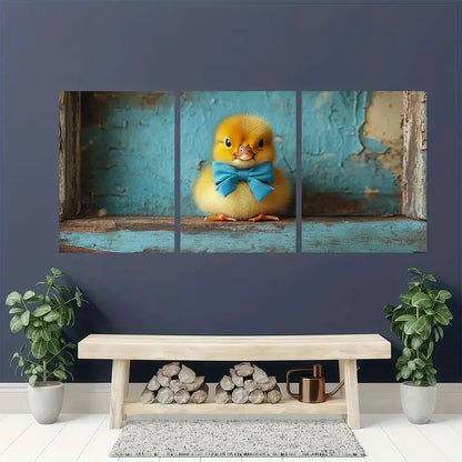 3pcs Cute Blue Bow Duck Canvas  Metal Print Ready to Hang Art - Bella Home Decor