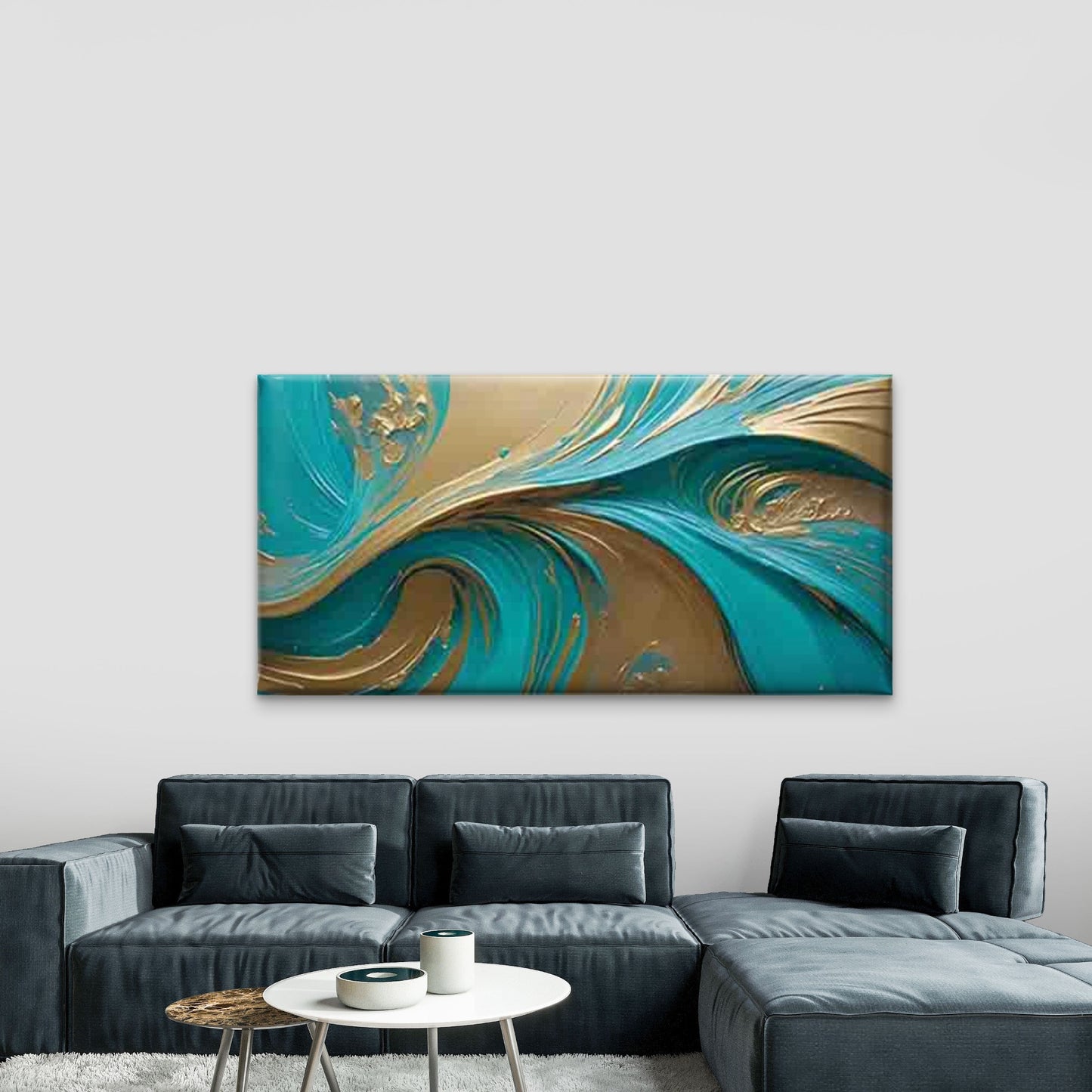 Blue and Golden Abstract Wall Art Canvas Office Home Room Framed 120x60cm - Bella Home Decor