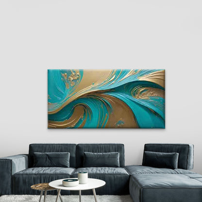 Blue and Golden Abstract Wall Art Canvas Office Home Room Framed 120x60cm - Bella Home Decor