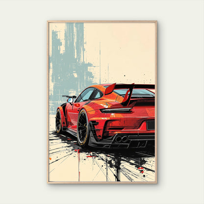 Red Porsche GT3 Sports Car Abstract Geometric   Premium quality Poster print choose your sizes