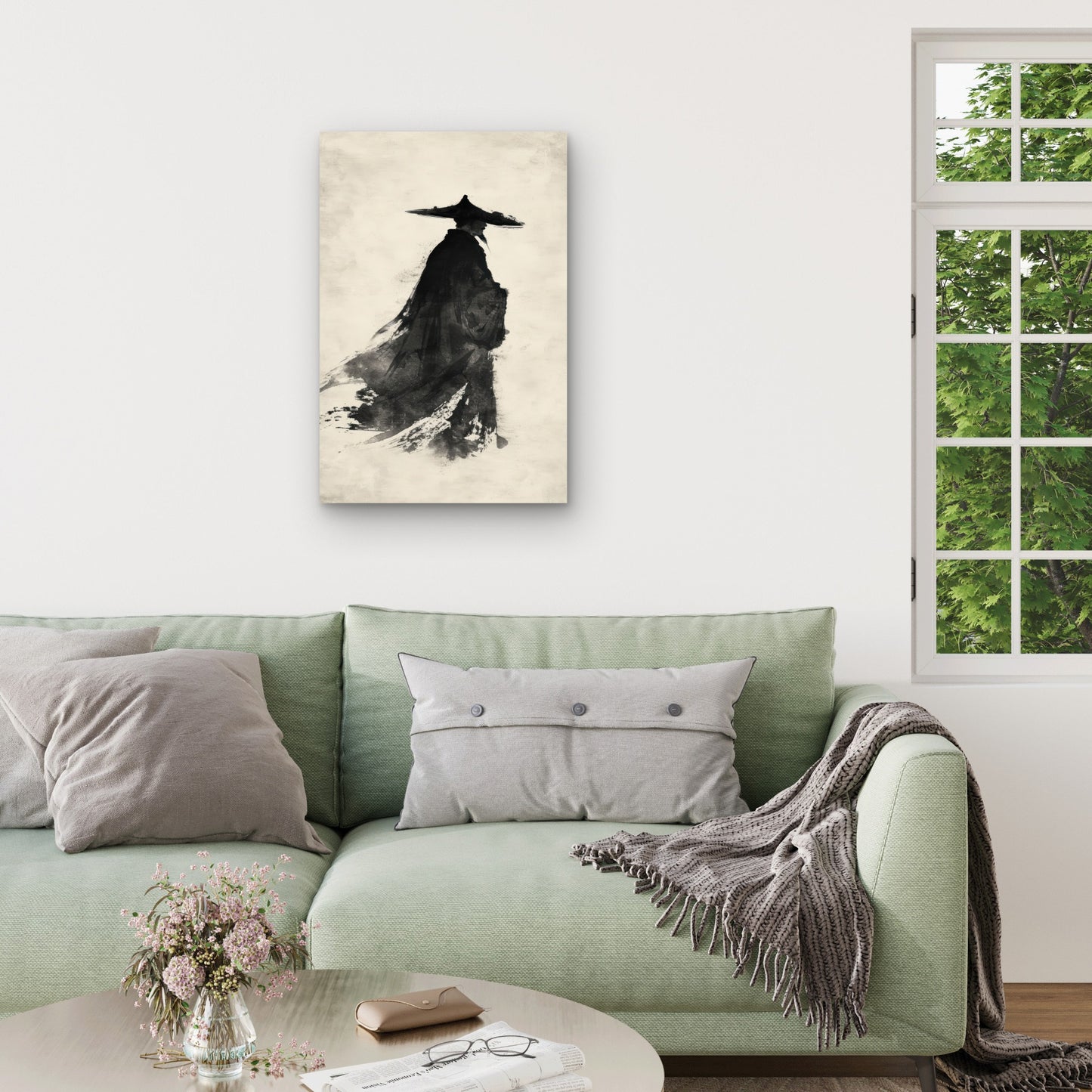 Traditional Japanese Ronin Illustration 40x60cm Metal Print Ready to Hang
