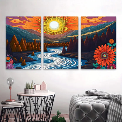 3pcs Vibrant River Sunset Nature Landscape Wall Art Set Canvas Framed 50x70cm - High Quality Print 100% Australian Made Wall Canvas Ready to Hang