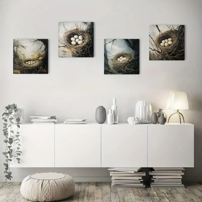 4pcs Baby Bird Nest Nature Scene,  Wall Art Canvas Framed (Copy)