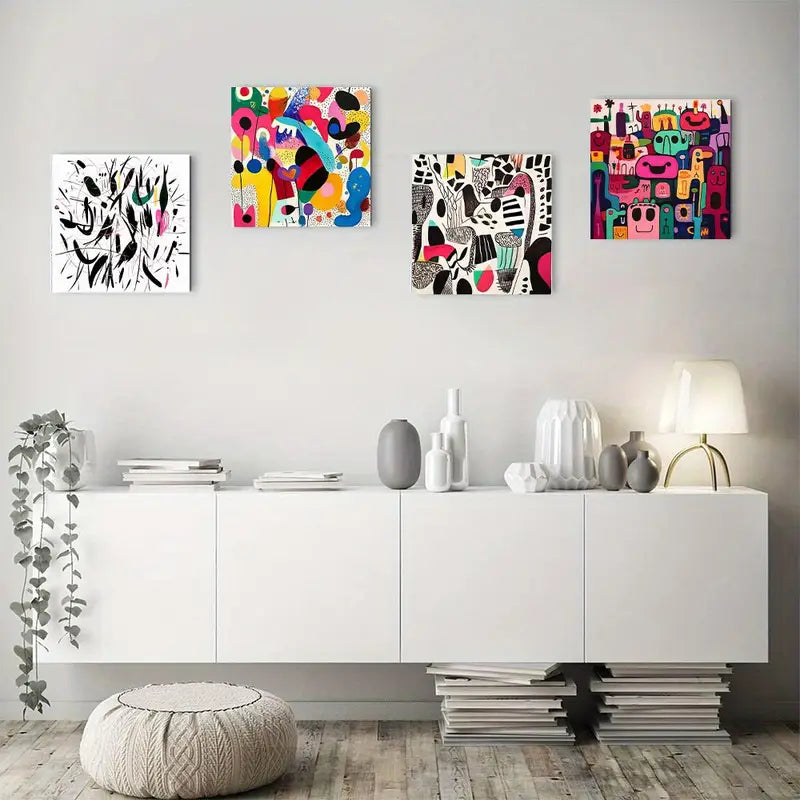 4pcs Colorful Graffiti Designs Wall Art Canvas Framed