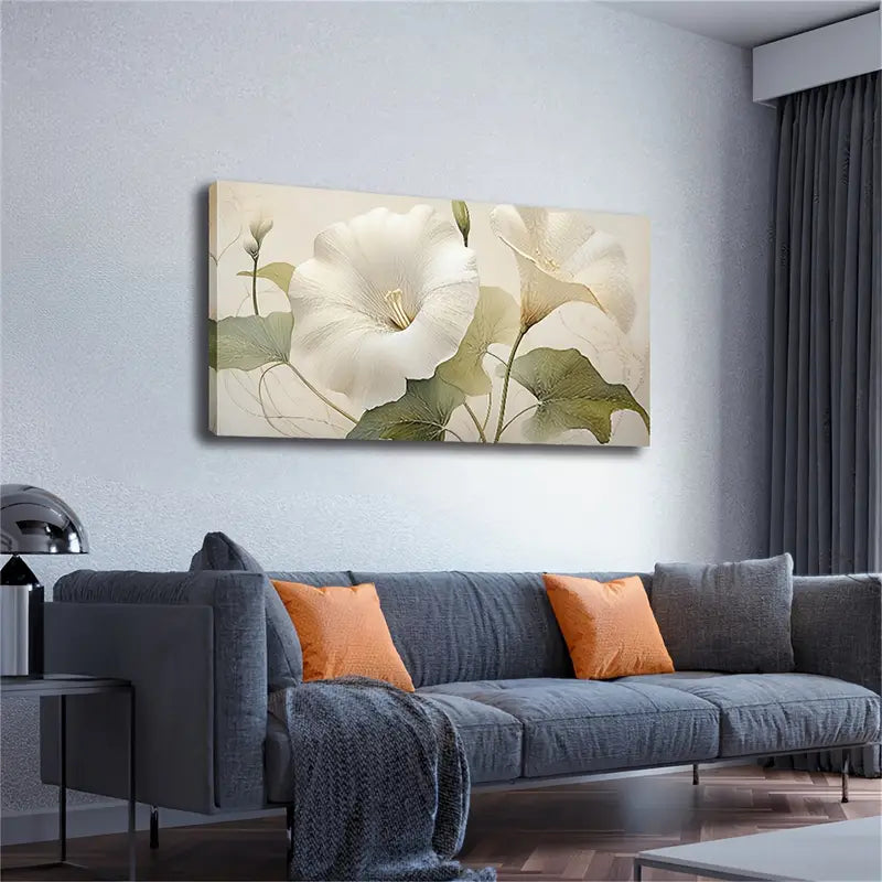 White Calla Lily Green Leaves Wall Art Canvas Office Home Room Framed 120x60cm - Bella Home Decor