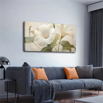 White Calla Lily Green Leaves Wall Art Canvas Office Home Room Framed 120x60cm - Bella Home Decor