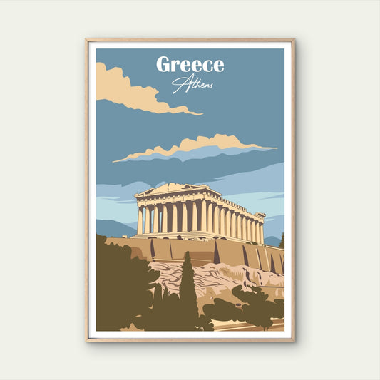 Greece Athens Acropolis Parthenon Vintage Travel Poster Print Wall Art