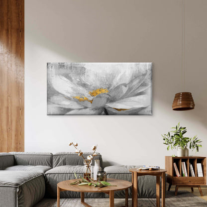 Abstract White Lotus Gold Flower Wall Art Canvas Office Home Framed 120x60cm