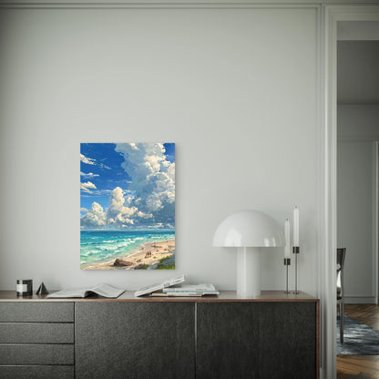 Ocean, Swimmers & Birds - Boho Coastal Metal Print Ready to Hang