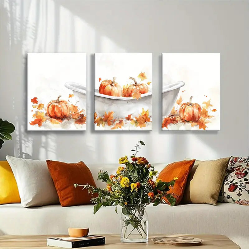 3pcs Cozy Autumn Bathtub Metal Print Ready to Hang Art - Bella Home Decor