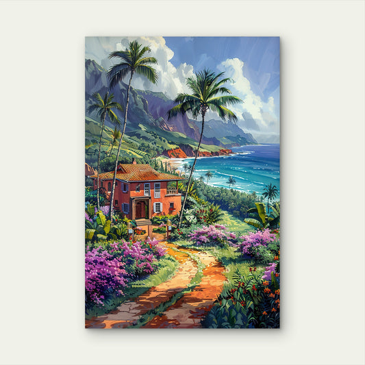 Hawaii Landscape With Digital Art Style 60x90cm Metal Print Ready to Hang