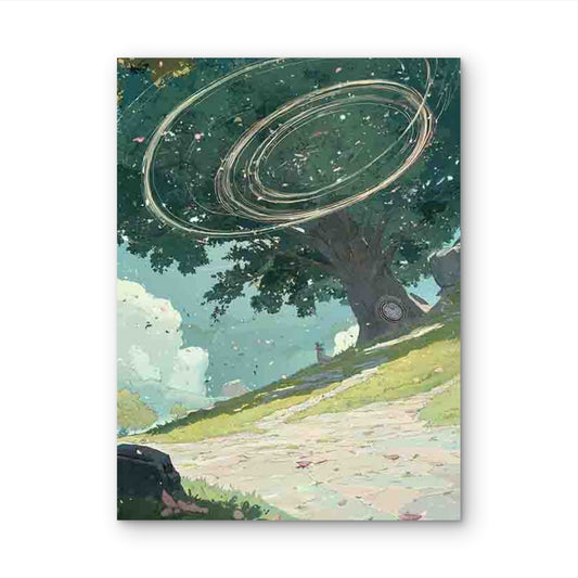 Floating Tree with Ethereal Orbs 60x90cm Metal Print Ready to Hang