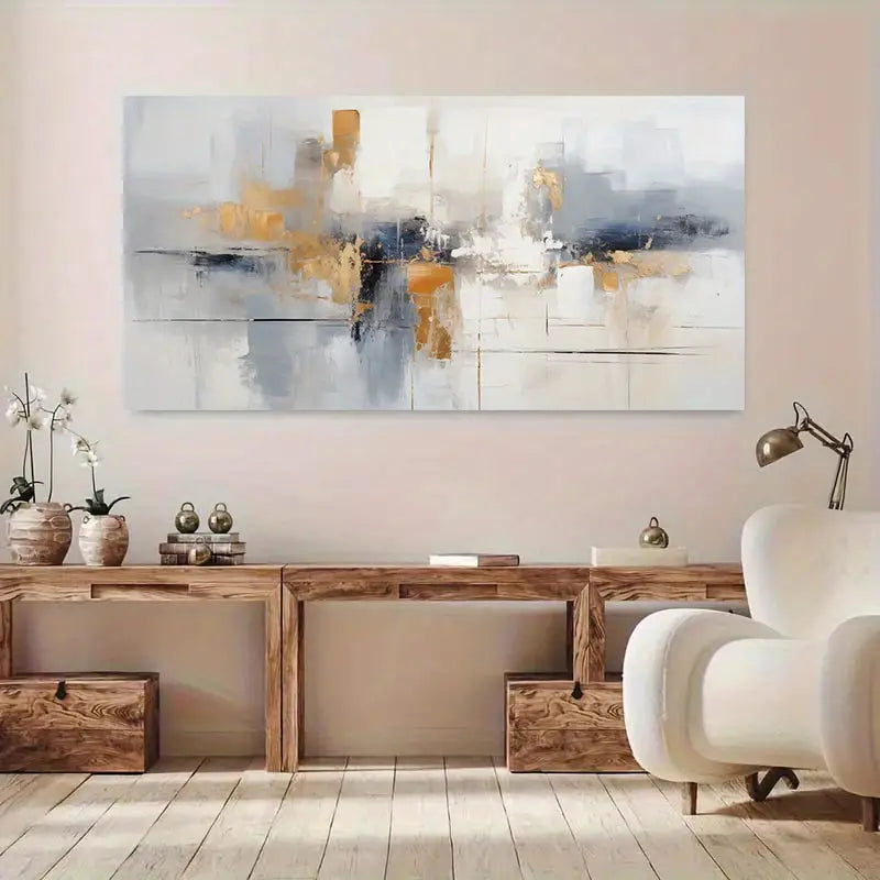 Abstract Black Silver wall canvas office home room framed 120x60cm - Bella Home Decor