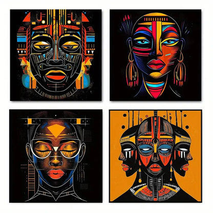 4pcs African Tribal Abstract Art  Wall Art Canvas Framed