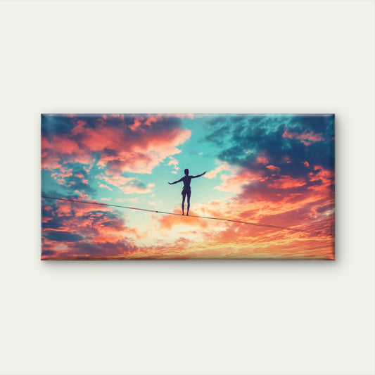 Tightrope Walker Sunset Paint Wall Art Canvas Office Home Room Framed 120x60cm