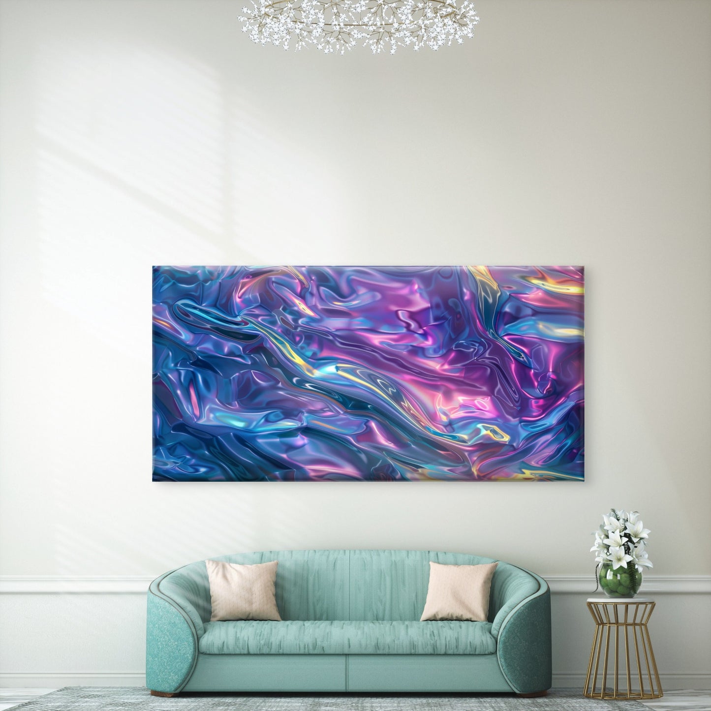 Holographic Liquid Waves Wall Art Canvas Office Home Room Framed 120x60cm - Bella Home Decor