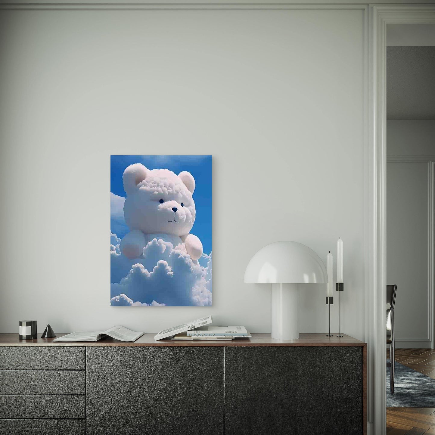 Whimsical Bear in Clouds 60x90cm Metal Print Ready to Hang